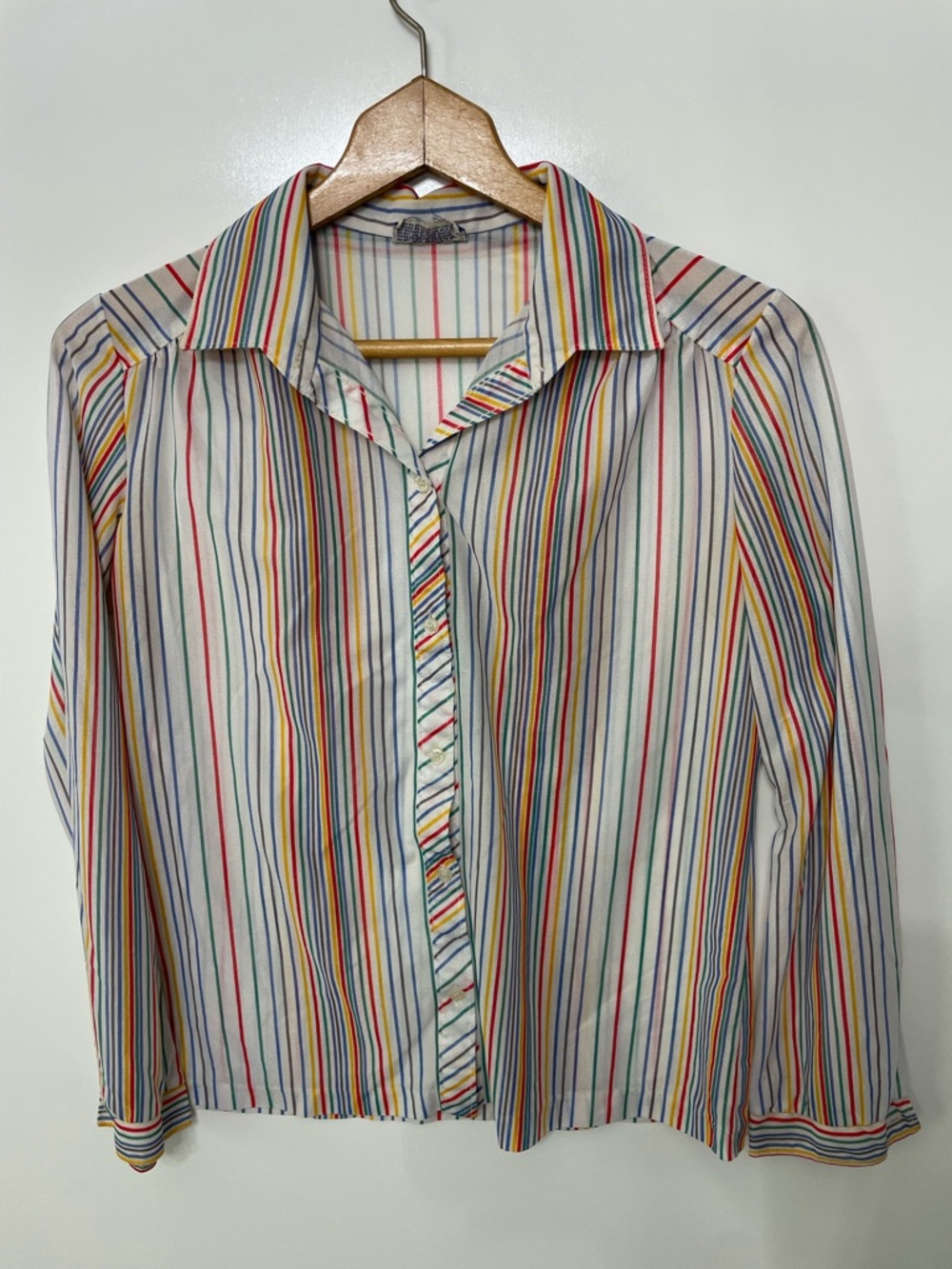 Vintage 70s Primary Striped Long Sleeved Button-Up Shirt, size S
